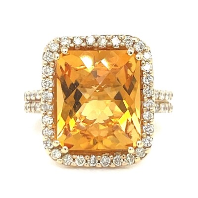 Citrine & Diamond Halo Ring in 14k Yellow Gold