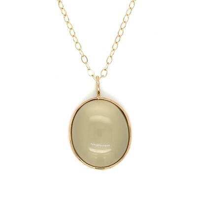 Green Moonstone Cabochon Necklace in 14k Yellow Gold