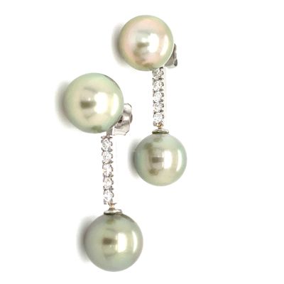 Grey Pearl & Diamond Earrings in Platinum