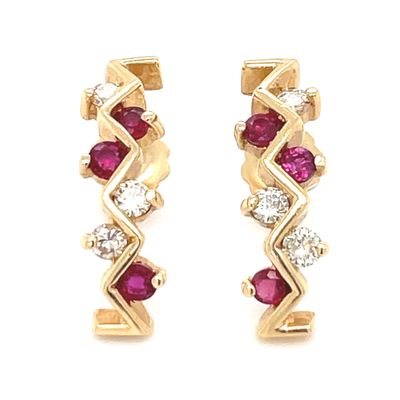 Ruby & Diamond Zig-Zag Earrings in 14k Yellow Gold