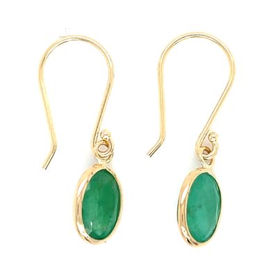 Emerald Drop Earrings in 14k Yellow Gold