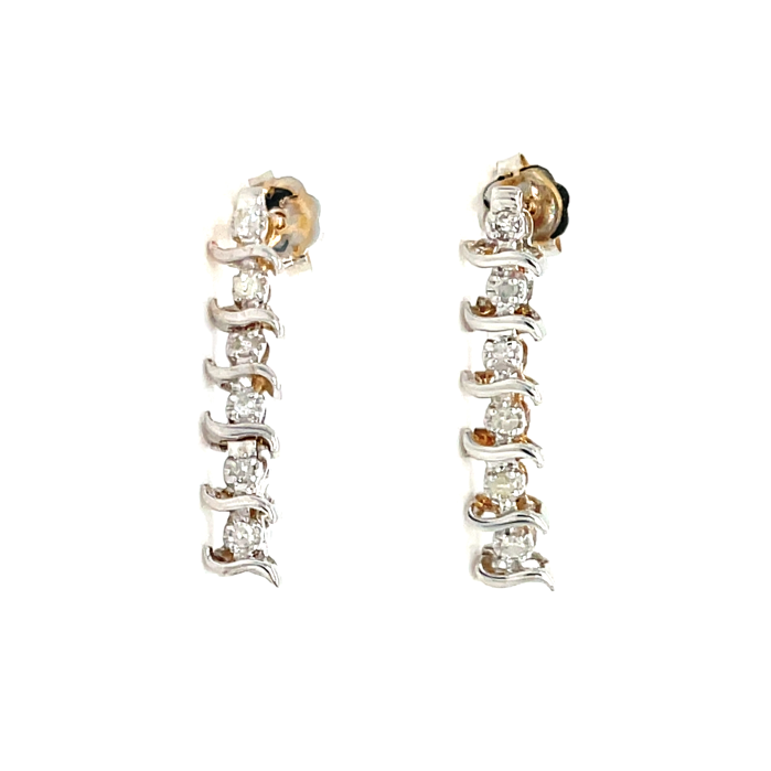 Diamond Wave Dangle Earrings in 14k Yellow Gold