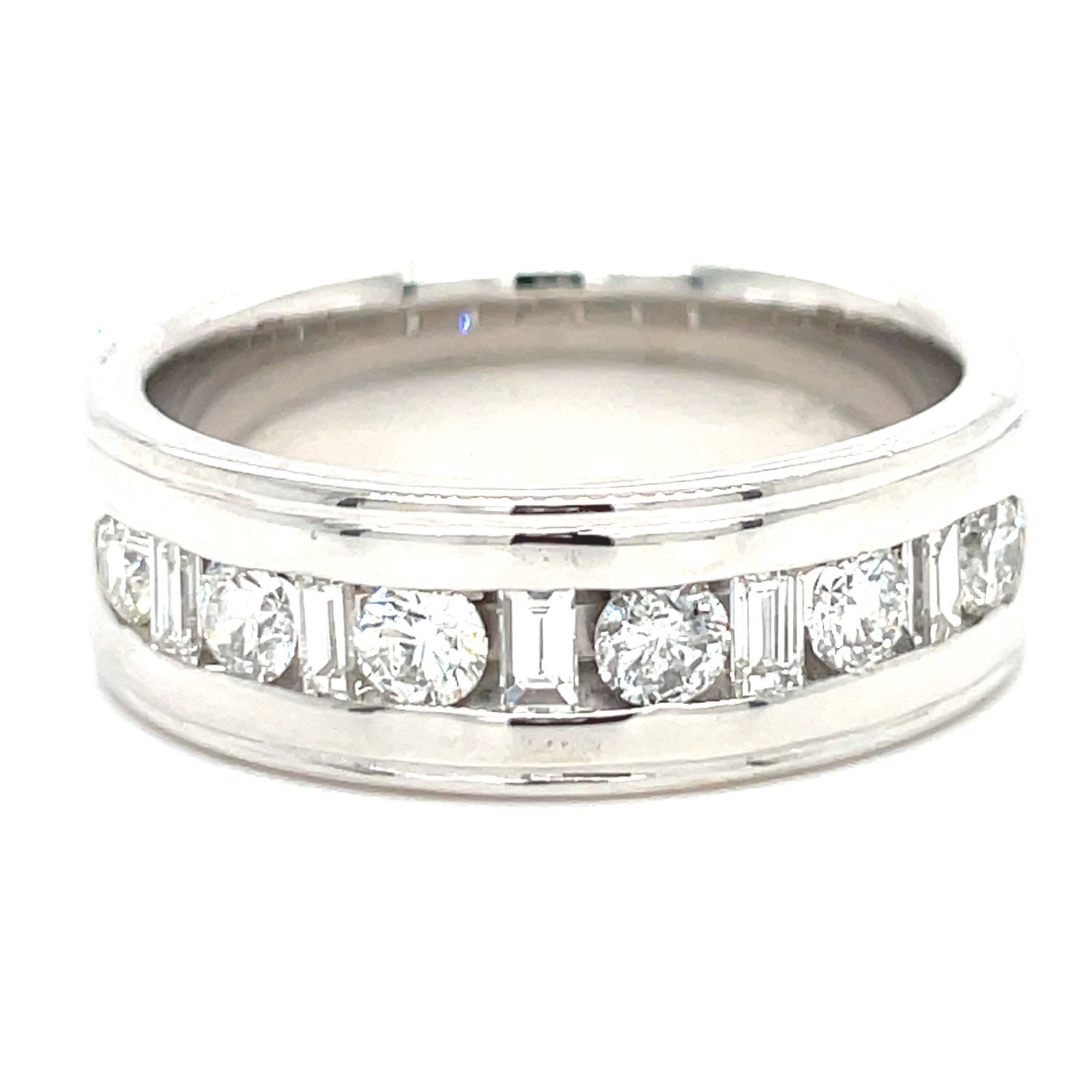 Diamond Round & Baguette Band in 14k White Gold