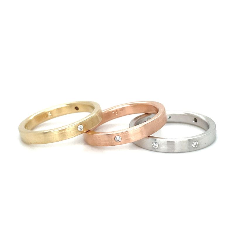 Handmade Diamond Stacking Ring Set — 14k Rose, Yellow & White Gold