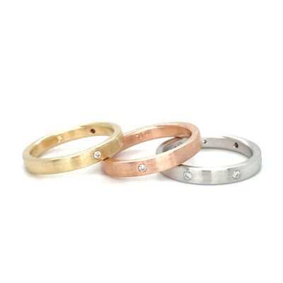 Handmade Diamond Stacking Ring Set — 14k Rose, Yellow & White Gold
