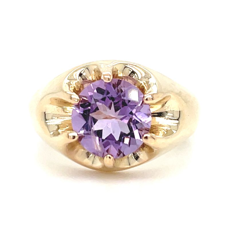 Amethyst Belcher Ring in 14k Yellow Gold