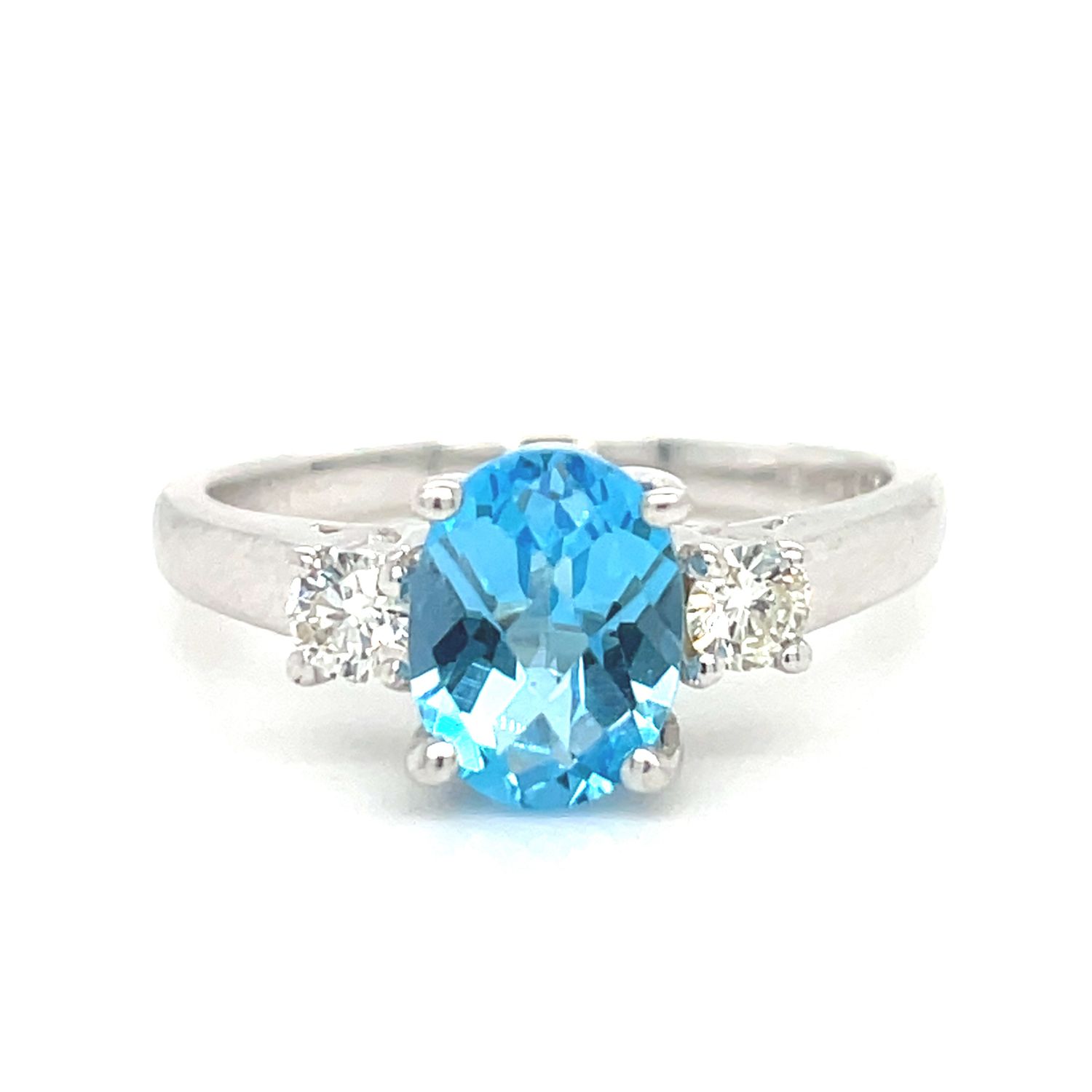 Blue Topaz & Diamond Ring in 14k White Gold