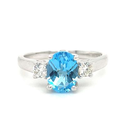 Blue Topaz & Diamond Ring in 14k White Gold