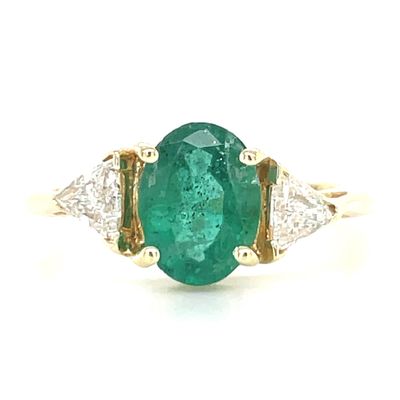 Emerald & Diamond Ring in 14k Yellow Gold