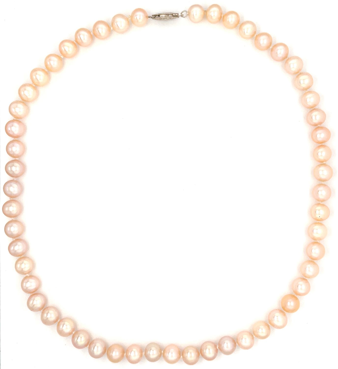 Peach Pearl Necklace on 14k White Gold — 18”