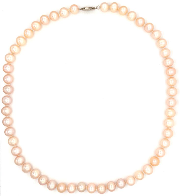 Peach Pearl Necklace on 14k White Gold — 18”