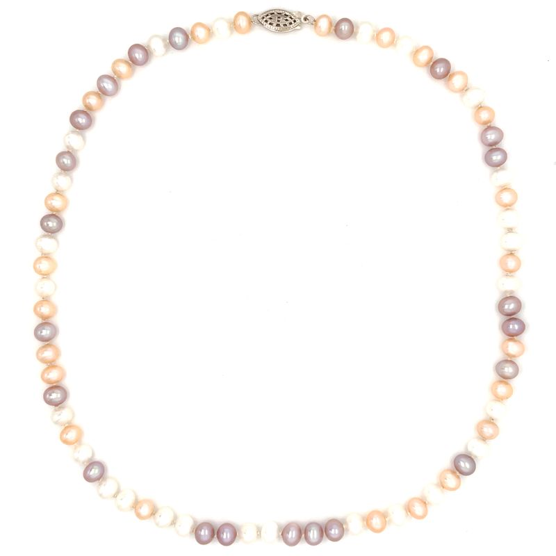 Peach Pearl Necklace on 14k White Gold — 18”