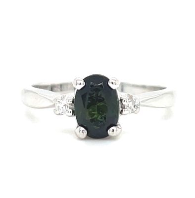 Peridot & Diamond Ring in 14k White Gold