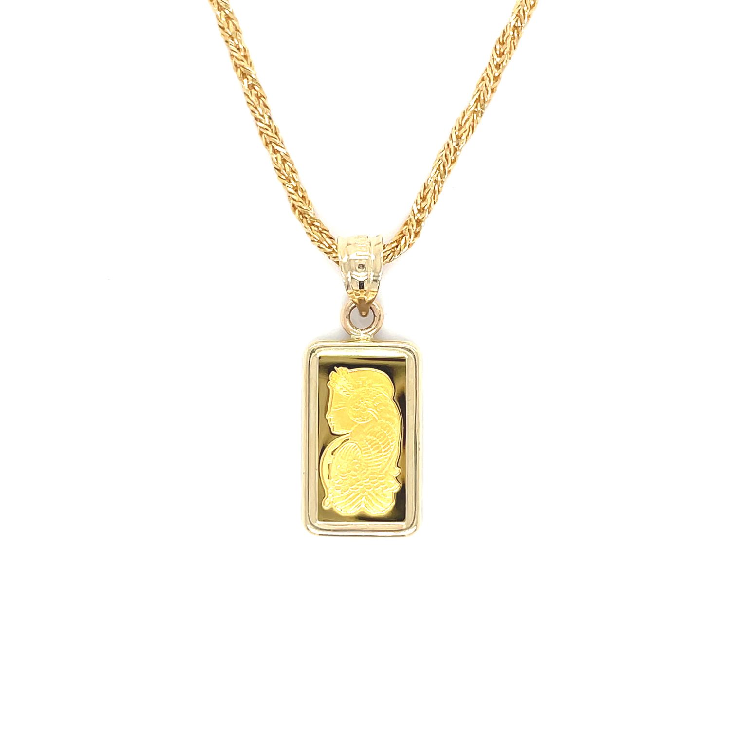 One Gram Suisse 24k Ingot Necklace in 14k Yellow Gold