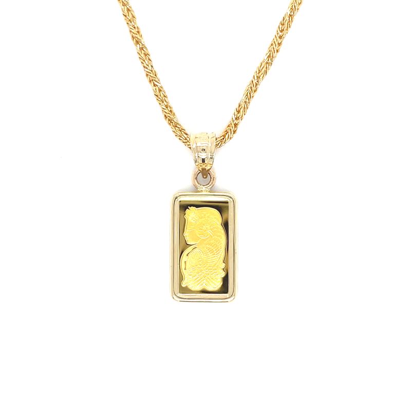 One Gram Suisse 24k Ingot Necklace in 14k Yellow Gold