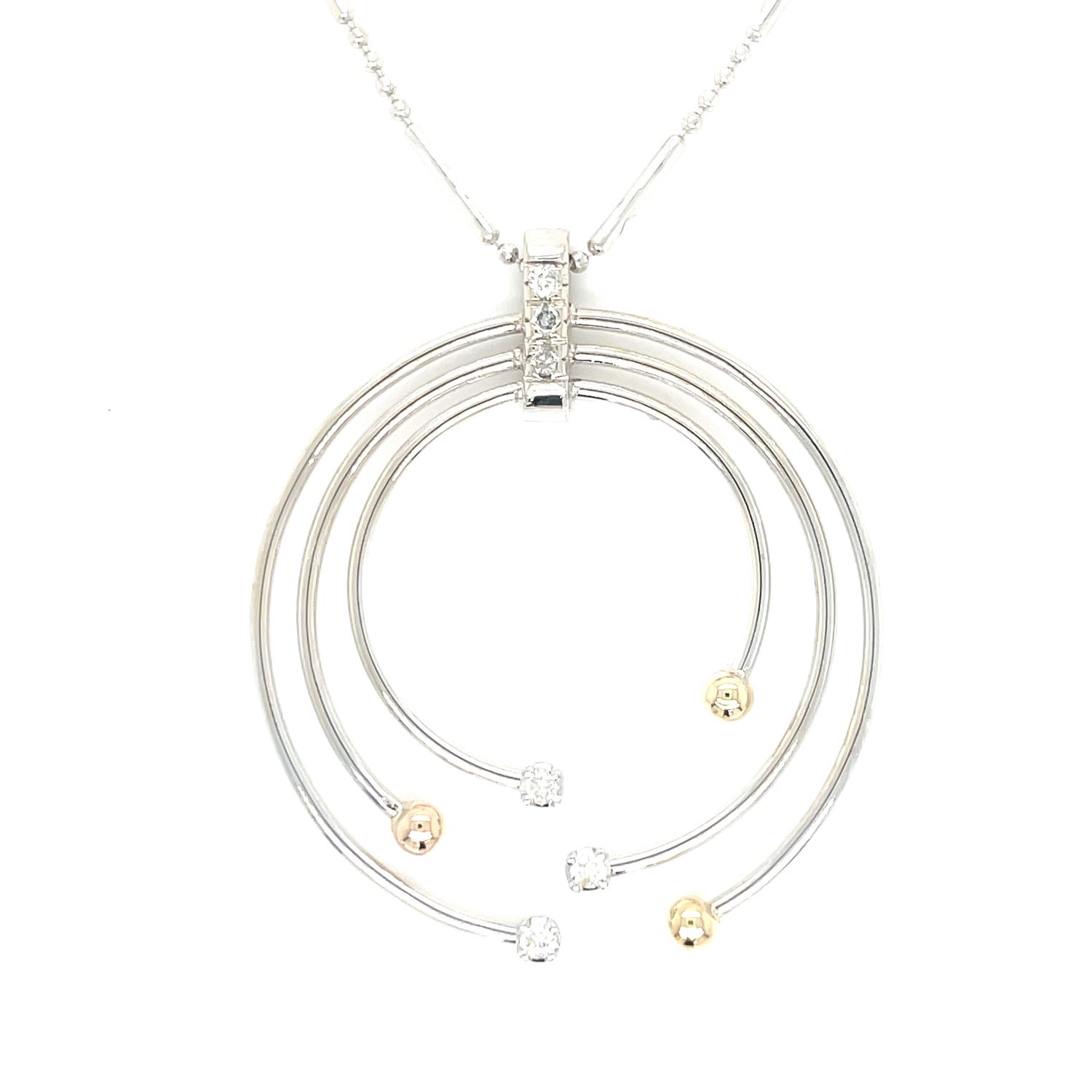 Disc Diamond Necklace in 14k White & Yellow Gold — 16”