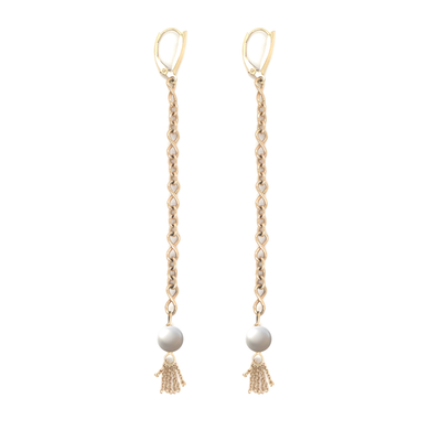 Pearl Dangle Earrings in 14k Yellow Gold