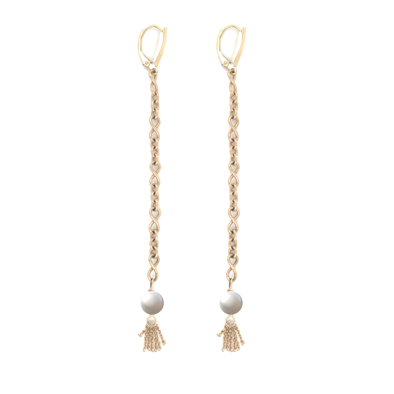 Pearl Dangle Earrings in 14k Yellow Gold