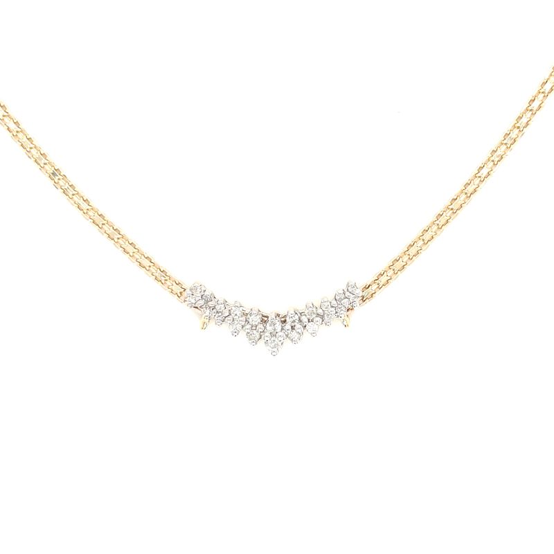 Diamond Curved Cluster Necklace in 14k Yellow & White Gold — 17”