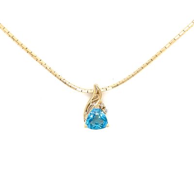 Blue Topaz & Diamond Necklace in 14k Yellow Gold