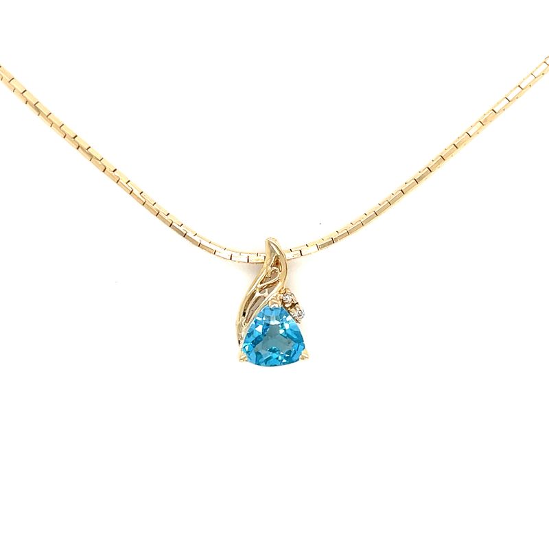 Blue Topaz & Diamond Necklace in 14k Yellow Gold