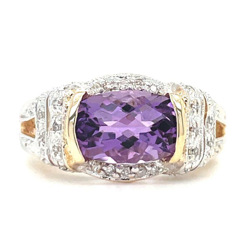 Amethyst & Diamond Ring in 14k Yellow & White Gold