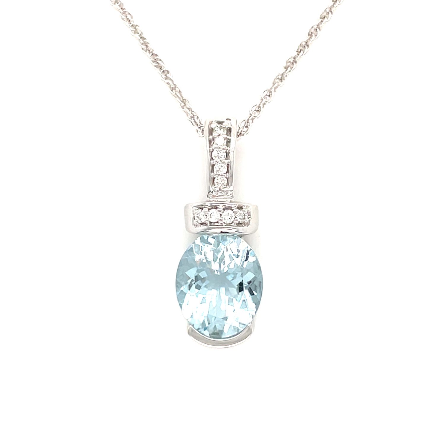 Aquamarine & Diamond Necklace in 14k White Gold