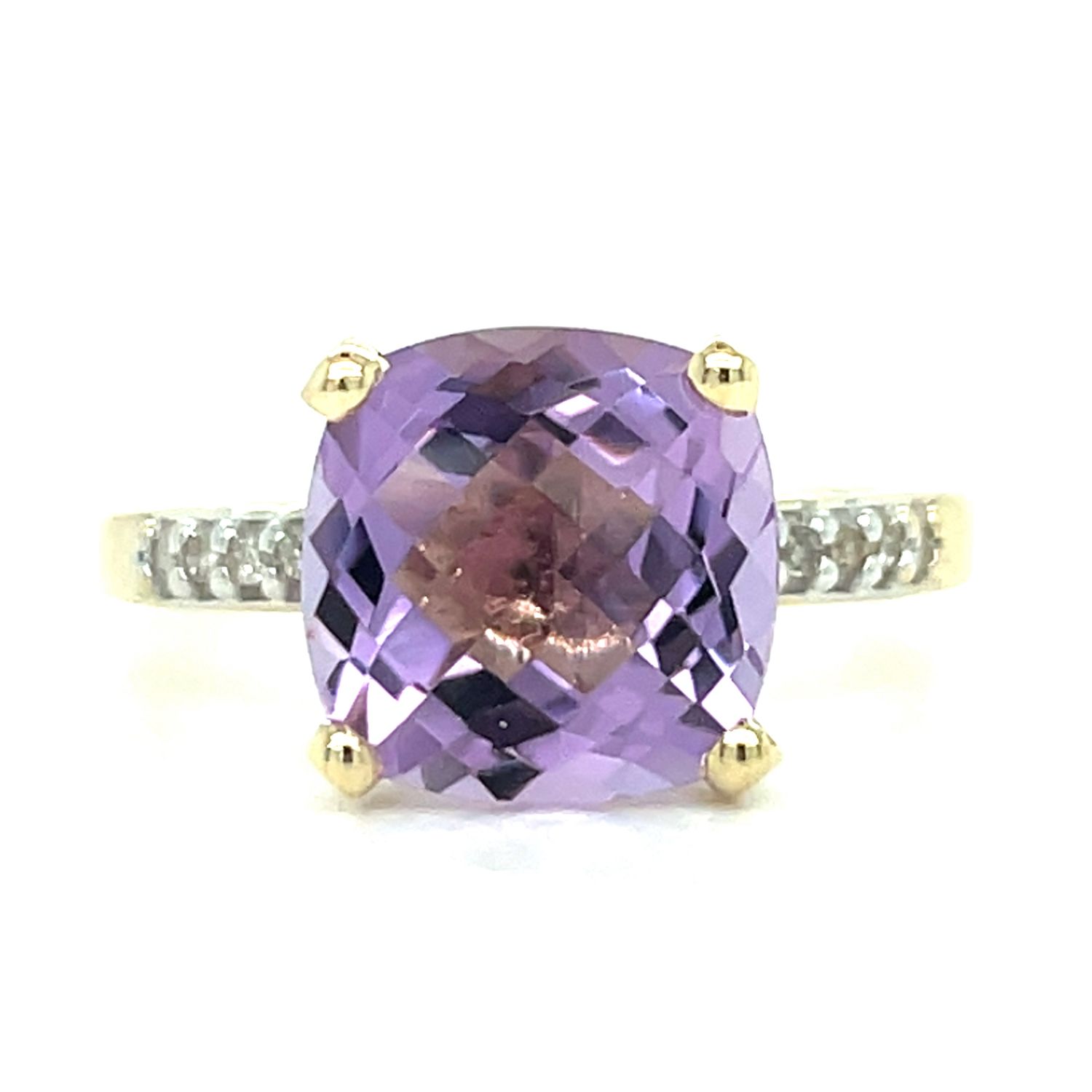 Amethyst & Diamond Ring in 14k Yellow Gold