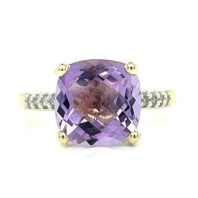 Amethyst & Diamond Ring in 14k Yellow Gold