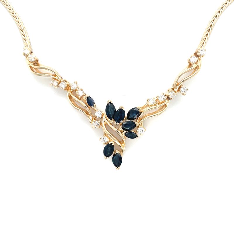 Sapphire & Diamond Necklace in 14k Yellow Gold