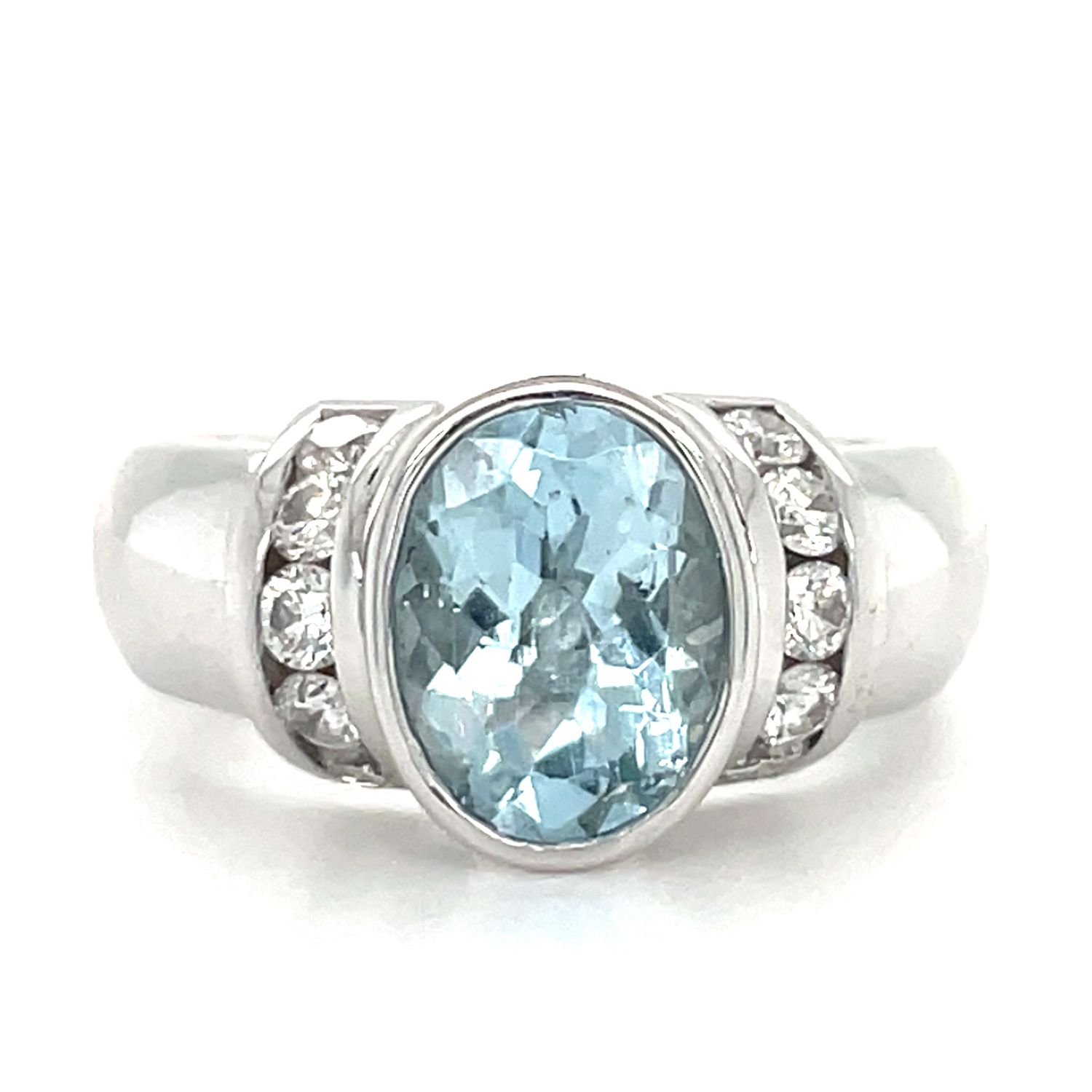 Aquamarine & Diamond Ring in 14k White Gold