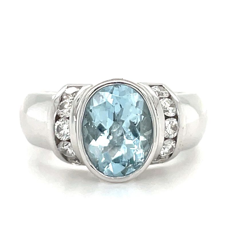 Aquamarine & Diamond Ring in 14k White Gold