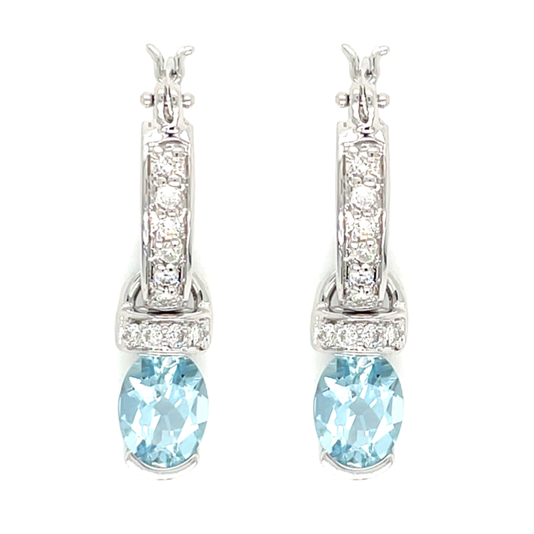 Aquamarine & Diamond Earrings in 14k White Gold