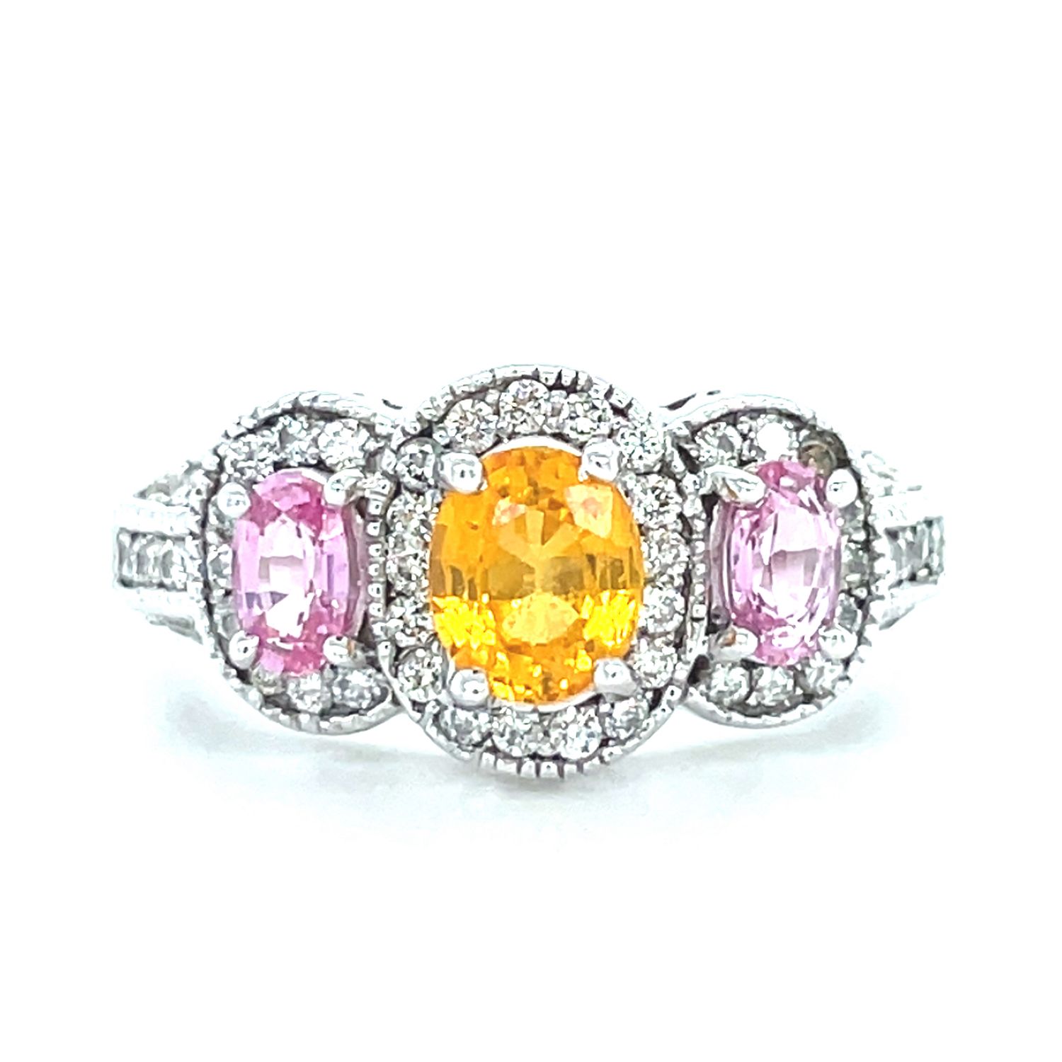 Orange & Pink Sapphire Diamond Ring in 14k White Gold