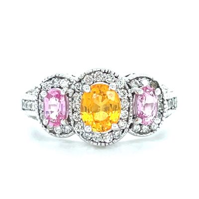 Orange & Pink Sapphire Diamond Ring in 14k White Gold Orange & Pink Sapphire Diamond Ring in 14k White Gold