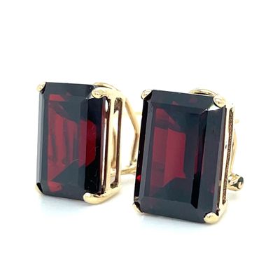 Rhodolite Garnet Omega Clip Earrings in 14k Yellow Gold