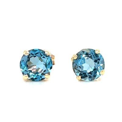 Blue Topaz Stud Earrings in 14k Yellow Gold