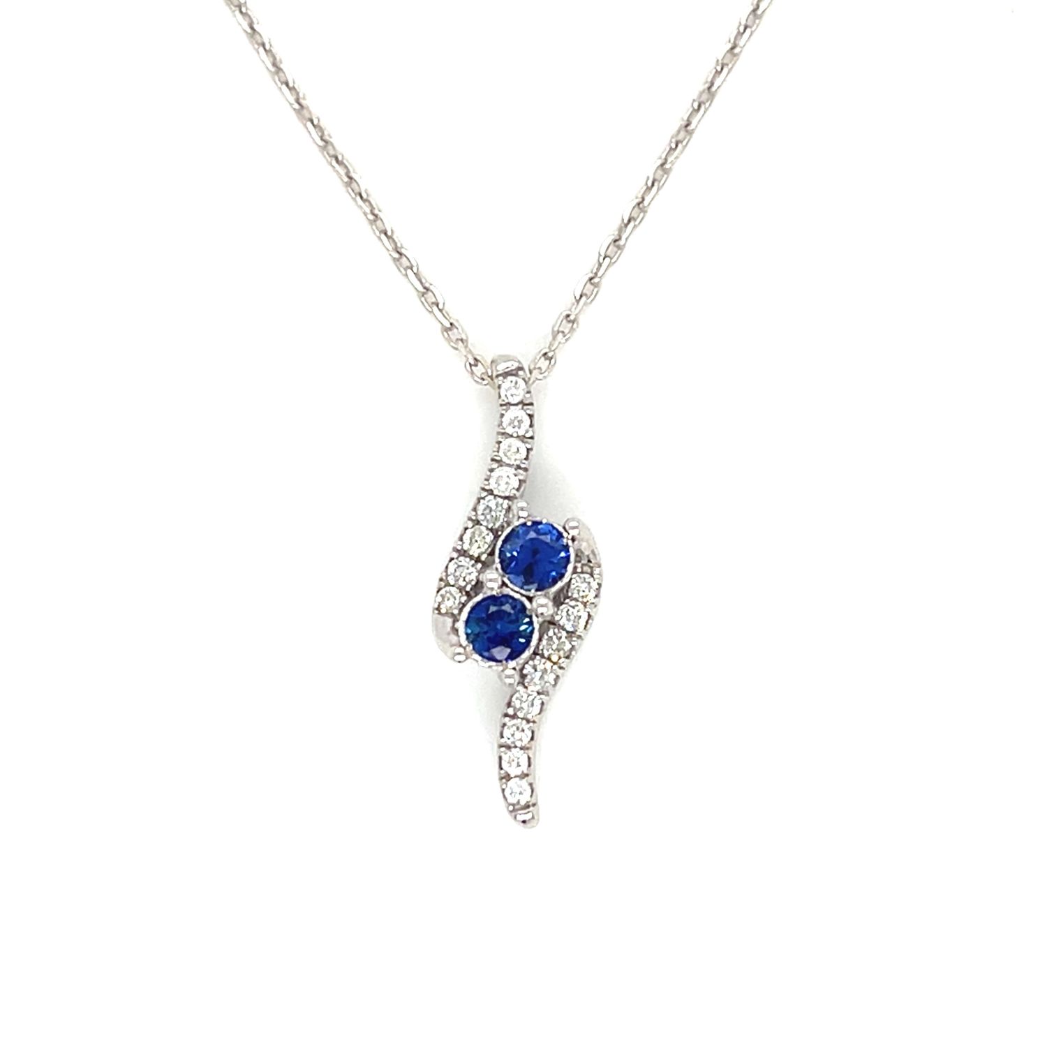 Sapphire & Diamond Curved Necklace in 14k White Gold