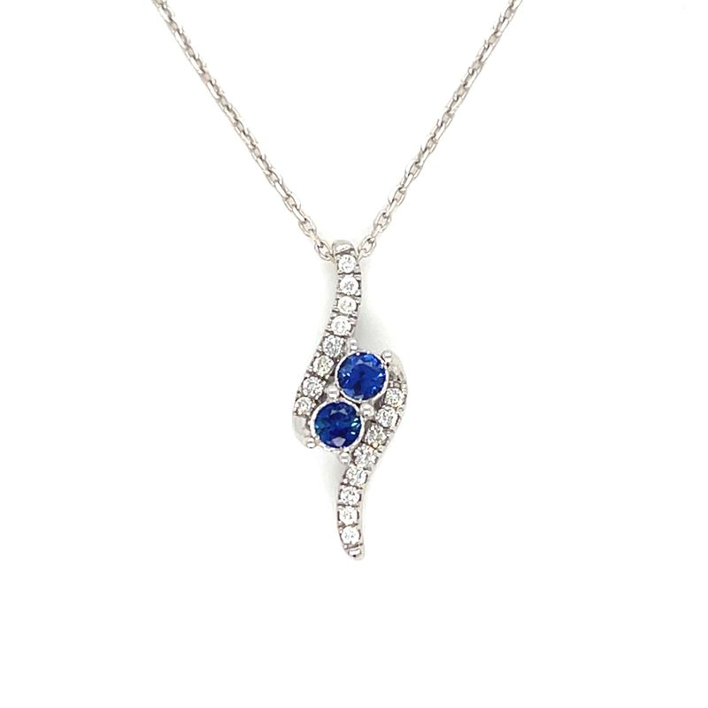 Sapphire & Diamond Curved Necklace in 14k White Gold