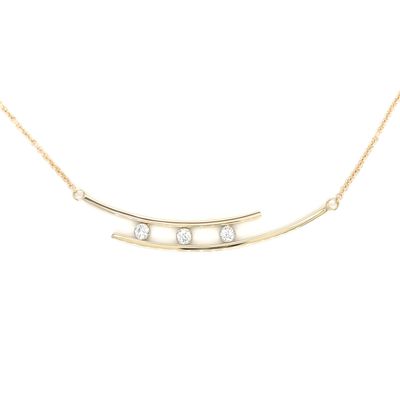 Diamond Three-Stone Curved Split Bar in 14k Yellow Gold