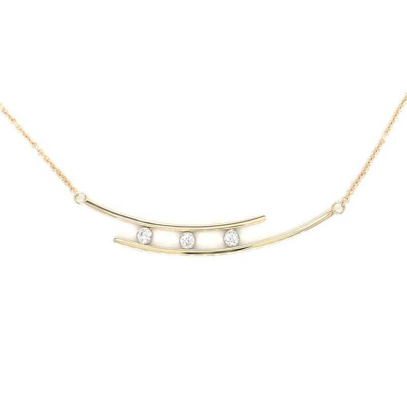 Diamond Three-Stone Curved Split Bar in 14k Yellow Gold