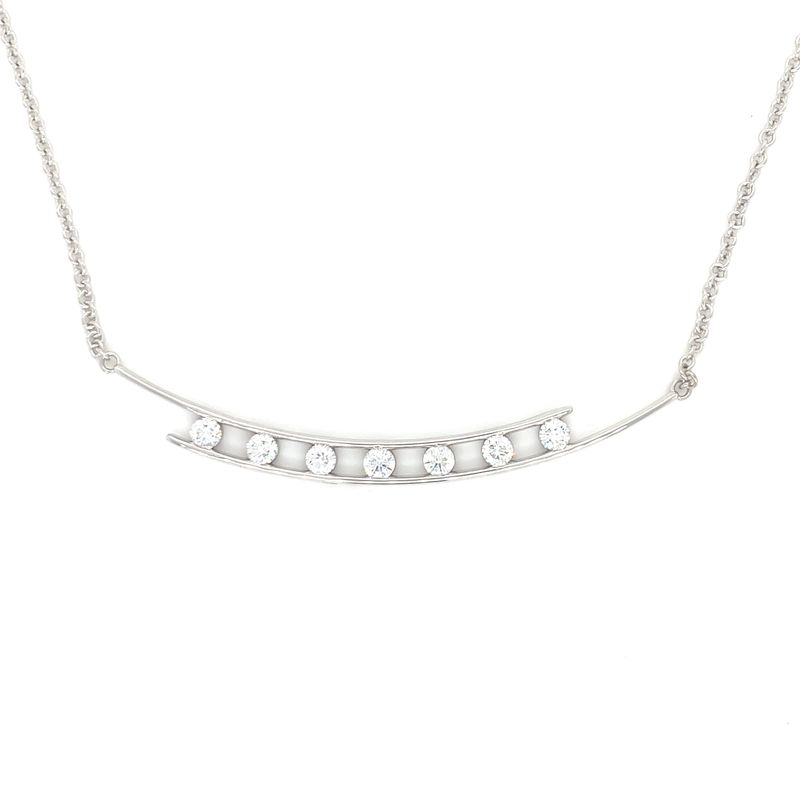 Diamond Seven-Stone Curved Split Bar in 14k Yellow Gold