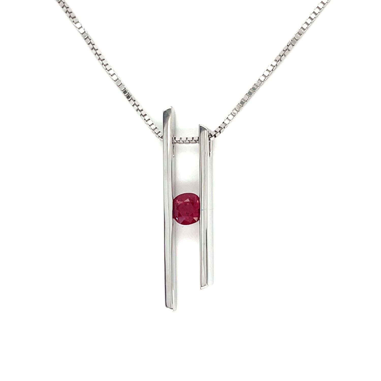 Ruby Split Bar Necklace in 14k White Gold