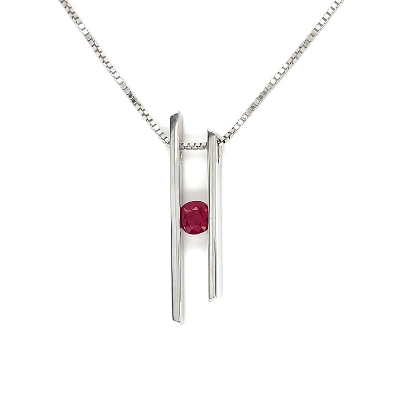 Ruby Split Bar Necklace in 14k White Gold