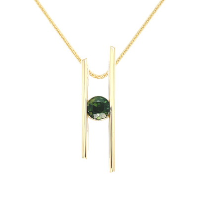 Green Sapphire Split Bar Necklace in 14k Yellow Gold Green Sapphire Split Bar Necklace in 14k Yellow Gold