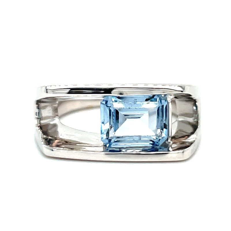Aquamarine Split Bar Ring in 14k White Gold