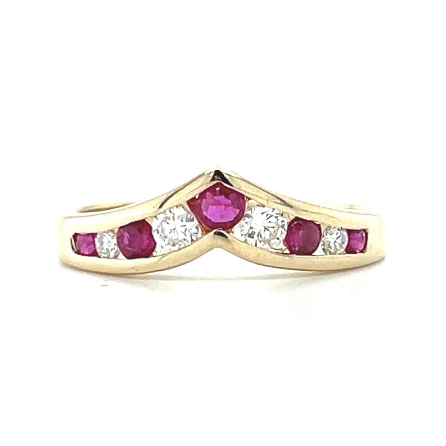 Ruby & Diamond Curved Band in 14k Yellow Gold