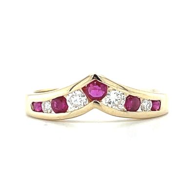 Ruby & Diamond Curved Band in 14k Yellow Gold