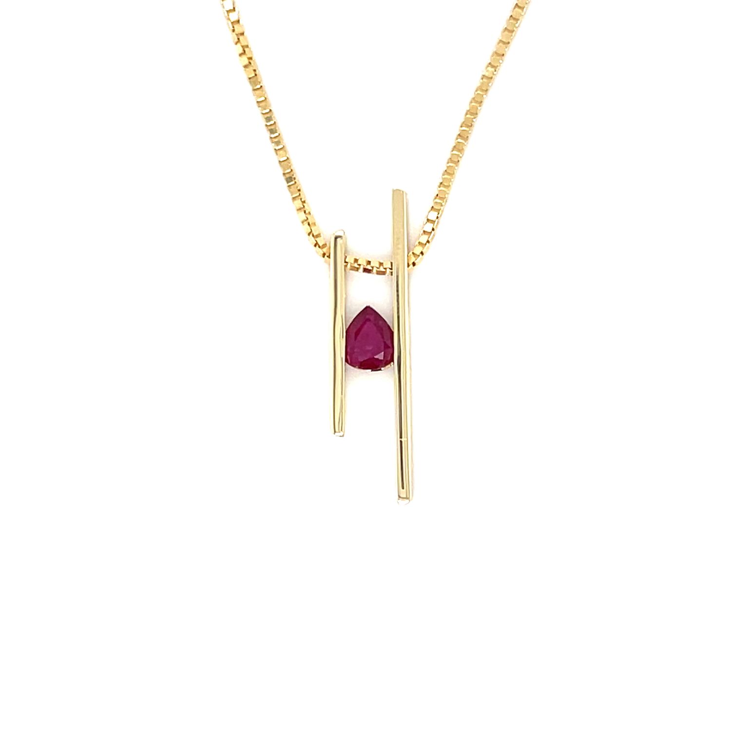 Ruby Split Bar Necklace in 14k Yellow Gold