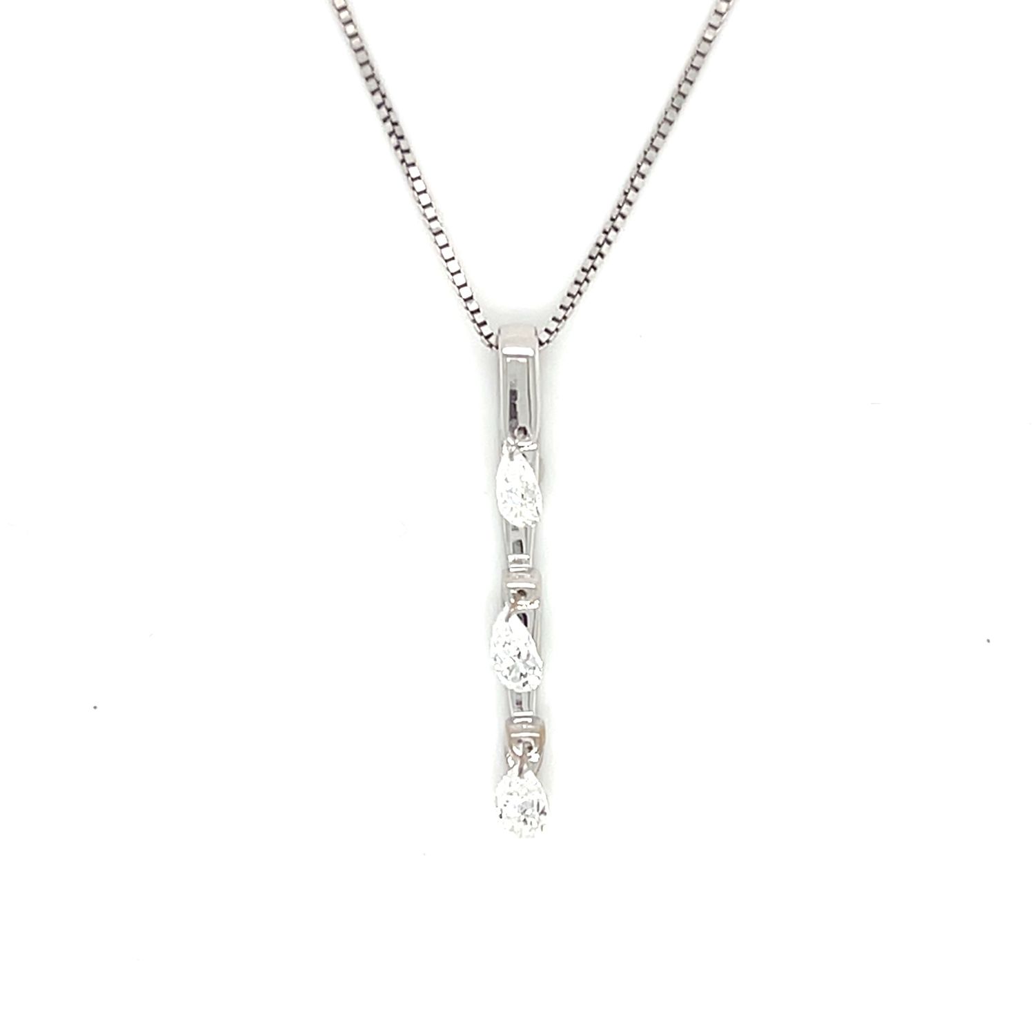 Diamond Pear Three-Stone Necklace in 14k White Gold